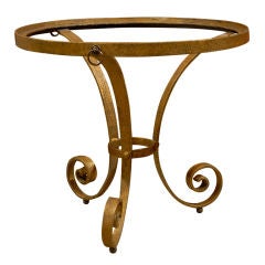 Mid C Round Gilt Metal Side Table w/ Mirrored Top